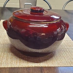 🔥 SOLD Vintage Brown Glazed Earthware covered Crock/Bean Pot